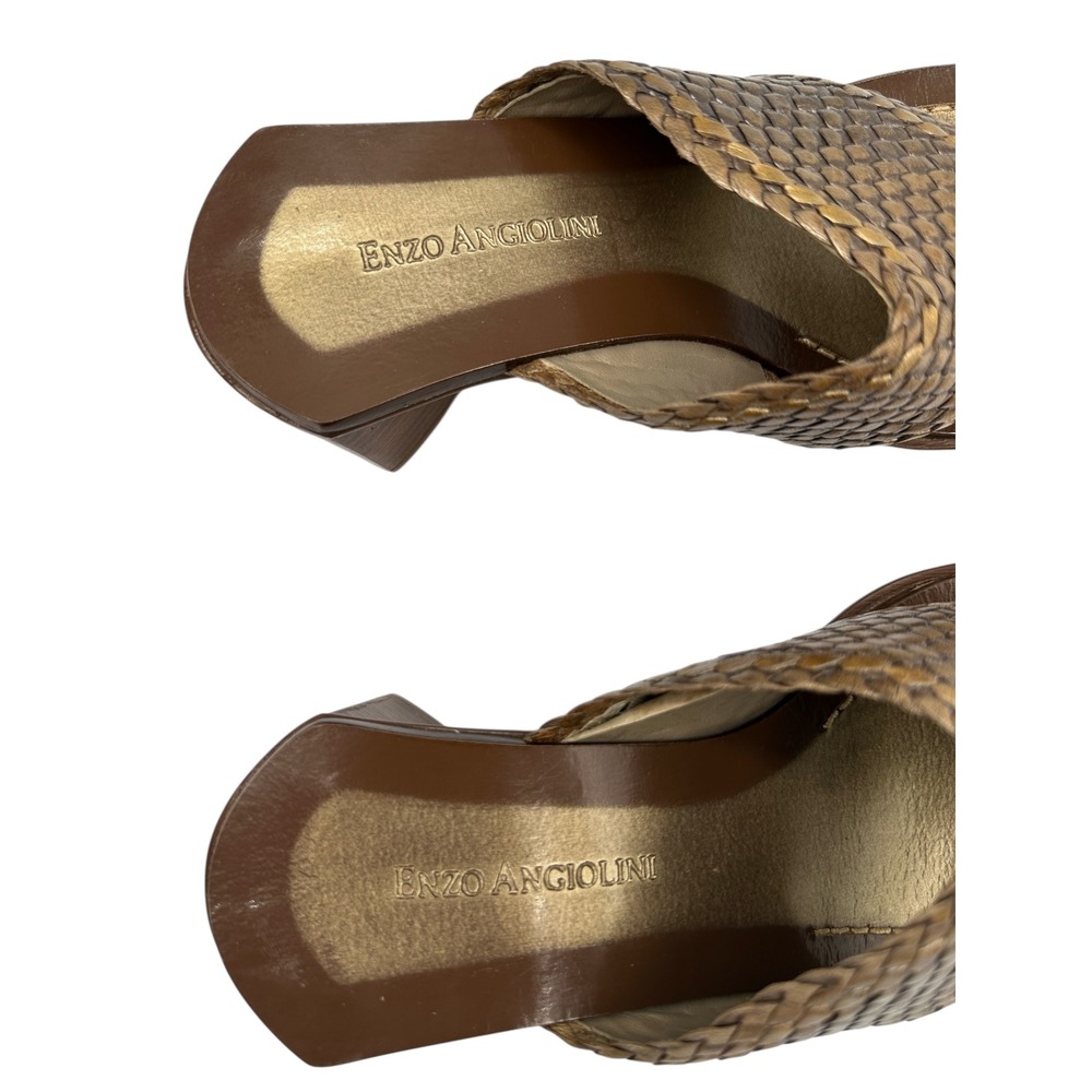 Enzo Angiolini Woven Slide Sandals Women's Size 7 M Brown Gold Block Heel - Picture 6 of 12